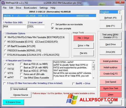 Skärmdump RMPrepUSB för Windows XP