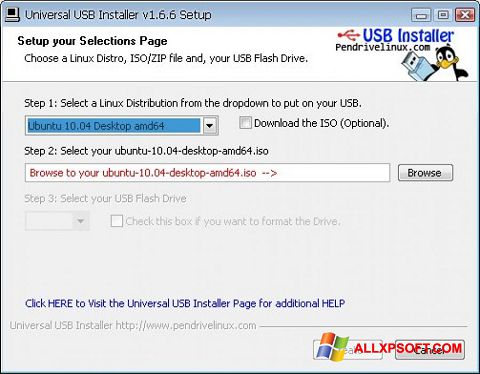 Skärmdump Universal USB Installer för Windows XP