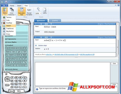 Skärmdump Microsoft Mathematics för Windows XP