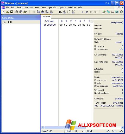 Skärmdump WinHex för Windows XP