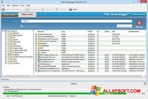 Skärmdump File Scavenger för Windows XP