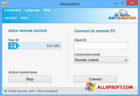 Skärmdump AeroAdmin för Windows XP