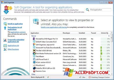 Skärmdump Soft Organizer för Windows XP